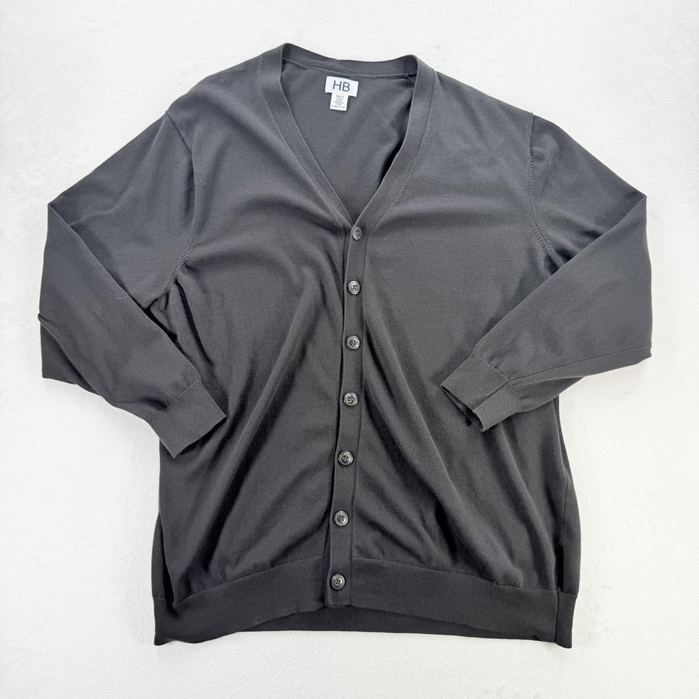 HB Sweater Cardigan Mens 3XLT Black Cotton V Neck Button Front Knit Long Sleeve